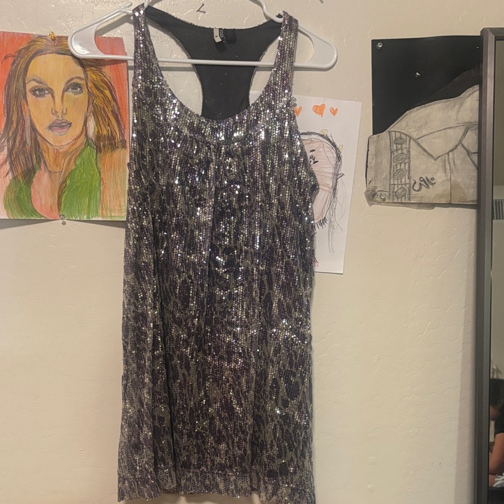 Forever 21 Silver & Black Sequin Racerback Tank